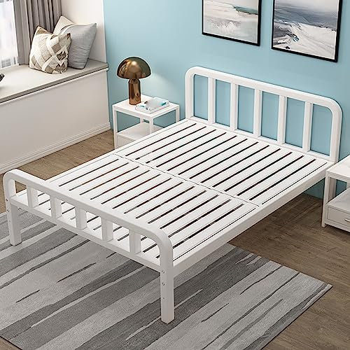 CASEGO Wrought Iron Bed Frame with High Head and High Tail Is Strong, Stable and Durable 1.8 Meters Home Double Bed Frame (white 1.8 * 1.9m)