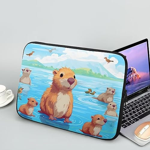 Showudesigns Capybara Laptop Sleeve for Women Men, Neoprene Laptop Sleeve Bag, Lightweight, Cute, 15 inch, Easy To Clean, Blue, Travel, Business, School, Work, Outdoor Activities
