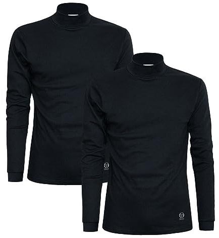 Sergio Tacchini Herren Rollkragen Pullover Warm Baumwolle, 2er Pack Schwarz L