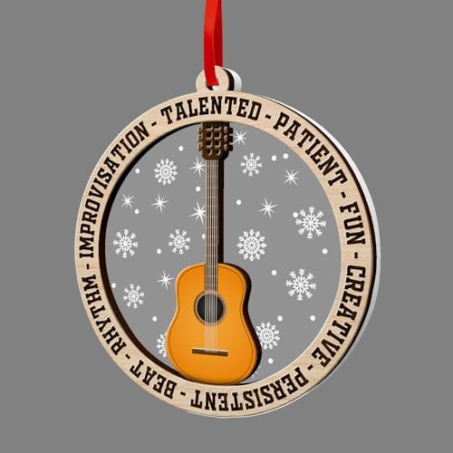 GOSBLUE Gitarrenornamente für Weihnachtsbaum, Gitarre Classic Ornament 2-lagige Holz & Acryl Dekoration, Gitarre Andenken Dekor 2023, Geschenke für Gitarrenliebhaber, Gitarristen, Musikliebhaber,