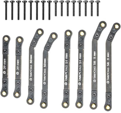 RampCrab High Clearance 4 Links Set for SCX24 C10, Brass Links Set, Upgrade Parts for SCX24 Bronco, C10, Jeep Wrangler JLU, Axial 1/24 RC Crawler Car Upgrade Accessories, 8Pcs, Black