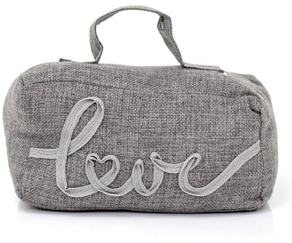 Grey Fabric Door Stop | Rectangle Weighted Door Stopper with Handle | Decorative Indoor Doorstop - Love