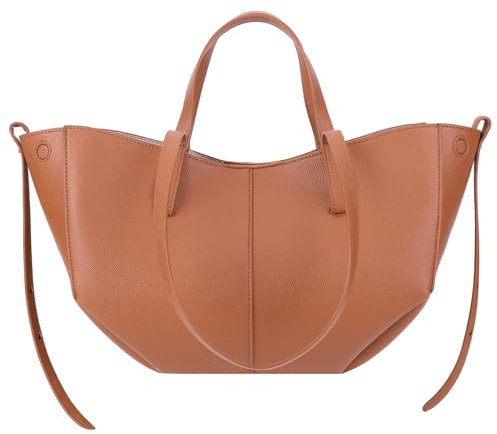 LYEAA Große Kapazität Elegante Umhängetasche PU Leder Freizeit Tasche mit Passende Clutch Set Frauen Einfarbig Tasche, Small,Kamel, 2 Sizes