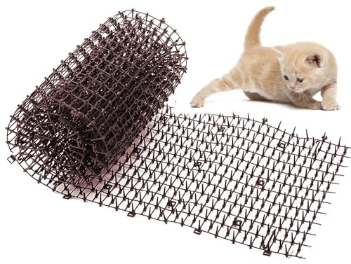 Transparente Katzenabwehr Matte, 200 * 30 cm Katzen-Matte mit Spikes, zur friedlichen Abwehr von Katzen und weiteren Tieren (Dunkelbraun)