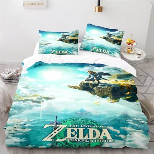 Tanacc 3D Drucken Zelda Bettwäsche Set 135x200,Microfaser Einzelbett 1 Bettbezug Mit Reißverschluss + 1 Kissenbezüge 80x80