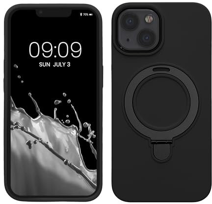 kalibri Custodia in Silicone Liquido Metallo Compatibile con Apple iPhone 13 / iPhone 14 Cover - con Anello Magnetico Compatibile con MagSafe - nero