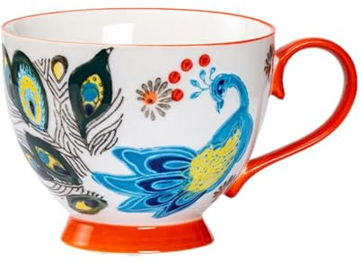 Tasse à lait japonaise en céramique peinte à la main vintage 480 ml - Four à micro-ondes - Peut être utilisé pour créer une tasse à gruau personnalisée de grande capacité - Boîte de couleur bleu paon