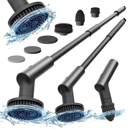 HOTO Electric Spin Scrubber, Rechargeable Shower Scrubber with 6 Brush Heads & Extension Pole, Cordless Power Cleaning Brush, Dual Speed, IPX7 Waterproof, Ideal for Bathroom/Kitchen/Tile/Floor/Wall