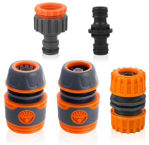 Set of 5 Hose Connector Set | 1/2 3/4 Hose Tap Connector Double Male Hose Connectors Hose End Quick Waterstop Repair Connectors | Garden Hose Pipe Fitting