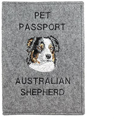 Art-Dog Hundepasshülle - Handgefertigte Filzhülle mit gesticktem Muster - Tierärztliche Reisepasshülle für Hunde - 17x12,5cm - Australian Shepherd