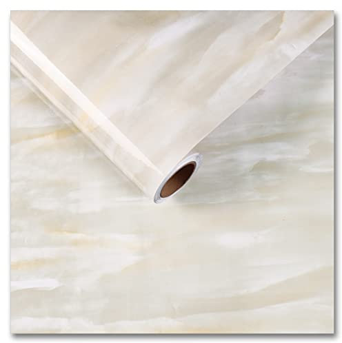 CRE8TIVE Papier Peint Marbre Beige 30 x 900cm Vinyle Adhesif Marbre Papier Peint Adhesif Mural Brillant Papier Peint Autocollant Papier Adhesif pour Meuble Cuisine Papier Peint Salle de Bain Comptoir