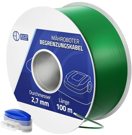 ECD Germany 100m Universal Begrenzungskabel für Mähroboter, 12 Kabelverbinder, Ø2,7mm, Kupfer verzinnt, Begrenzungsdraht für Rasenmäher Rasenroboter, Kompatibel mit Gardena Bosch Husqvarna Worx Honda