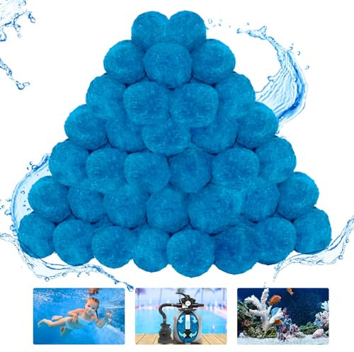 WLLEYAY Pool-Filterbälle, 1,4 kg, effiziente Schwimmbad-Filtersand-Alternative, wiederverwendbare, umweltfreundliche blaue Filtermedien, ersetzt 50 kg Filtersand, hält mehrere Jahreszeiten