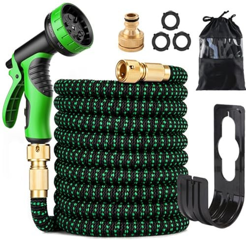FASCINATDECO Tubo Acqua Giardino 7.5 Metri Tubo Estensibile Da Giardino - Canna Acqua Giardino con 10 Modalità di Spruzzo - Tubo Irrigazione con Raccordi in Ottone da 1/2 e 3/4 Attacco