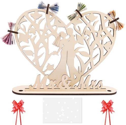 ENLACE Liebe Hochzeitsgeschenk Holz,Geldgeschenk Hochzeit Holz Mr&Mrs Deko Hochzeit,Einzigartiges Hochzeitsgeschenke für Brautpaar,Hochzeit Geldgeschenk,Geldgeschenke zur Hochzeit mit Herz