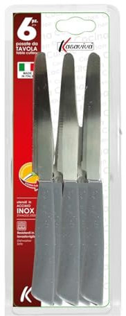 kasaviva Coltelli da Tavola, Set di 6pz per Tavola, Lama in Acciaio Inox Bonomi, Manico Indeformabile (GRIGIO, 1)