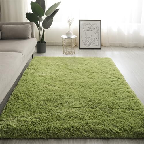 Swsen Tapis de Salon Shaggy Ultra Doux - Moelleux et Lavable - Tapis Moderne pour Chambre avec Dessous Antidérapant, 80 x 120 cm, Vert Herbe