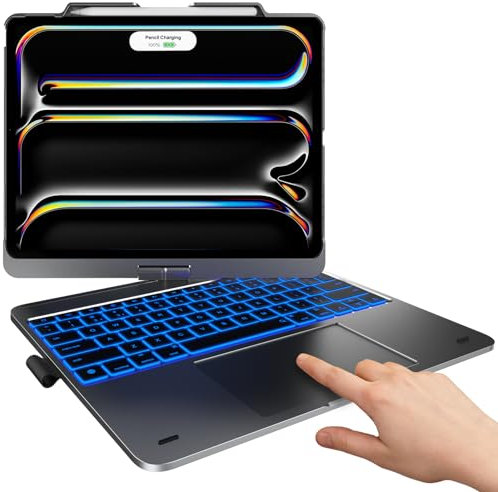 typecase - Funda táctil con teclado para iPad Pro de 13 pulgadas (M4, 2024), iPad Air de 13 pulgadas (M2, 2024) y iPad Pro 12.9 (6ª/5ª/4ª/3ª generación), trackpad, giratorio de 360°, retroiluminación
