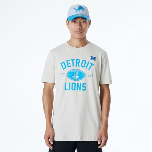 DETROIT LIONS New Era Cap NFL Regular T-Shirt Distressed Screenprint Team Graphic Stone Unisex