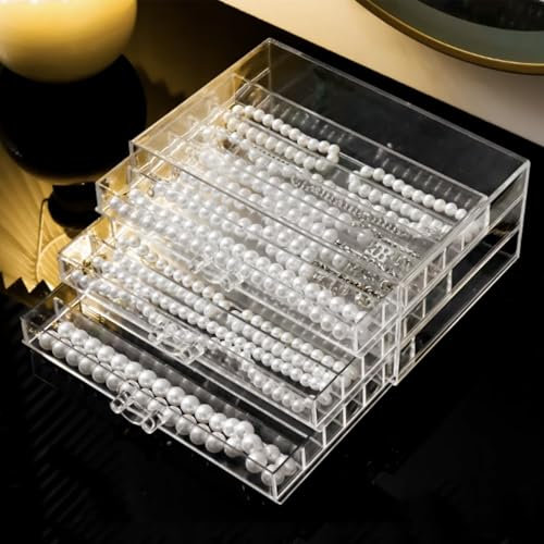 Nwvuop Acrylic Necklace Storage Box, Clear Necklace Storage Display Box Dustproof Jewellery Organiser for Necklace Bracelet Chains(3 Drawers)