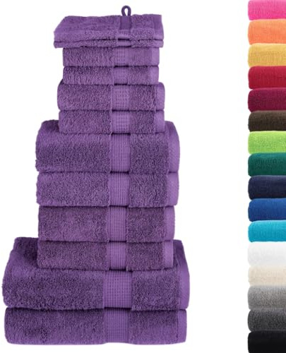 vidaXL Premium Handtuch Set 12-TLG., 2 Waschlappen 2 Seifentücher 2 Gästetücher 4 Handtücher 2 Duschtücher, Badetuch Saugfähig Maschinenwaschbar, Lila 600g/m² 100% Baumwolle