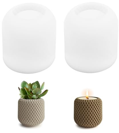 KATIMI 2 Pezzi Stampi per Colata in Silicone, Stampo Cilindrico 3D, Stampi per Vasi Portacandele, Stampo in Silicone con Trama a Rete, Stampi in Resina Epossidica per Gesso e Cemento
