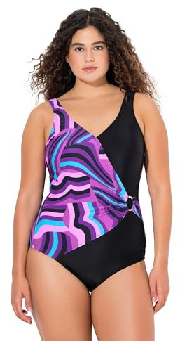 Ulla Popken Damen Badeanzug, Alina, Raffung Und Ring Detail, Schwarz, 42 EU