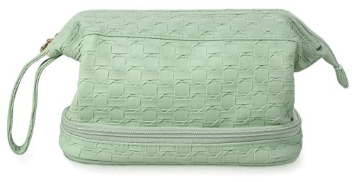 Abiudeng Kosmetiktasche Groß Kulturtasche Damen Kulturbeutel Reise Make-up-Tasche Wasserdicht Schminktasche mit Bürstenfach für Damen-Grün