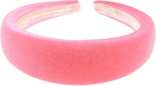 Serre-tête plat de luxe légèrement rembourré en velours bouffant pour femme, pour soirée, mariage, anniversaire, mariage, Noël, anniversaire, demoiselle d'honneur, accessoire pour cheveux (rose fluo,
