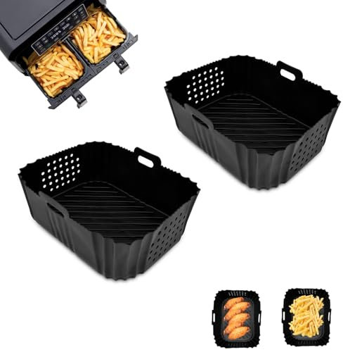 Chiluxendo 2 Molde Silicona Freidora de Aire, Reutilizable Olla de Silicona, Air Fryer Accessories, Antiadherentes Bandeja Airfryer, Rectangular Cesta Freidora para Hornear Pasteles, Microondas, Horno