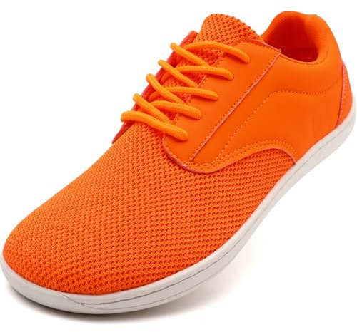 JUEQIBAA Chaussures pieds nus pour homme - Bout large - Semelle Zero-Drop - Minimalistes - Chaussures de trail - Chaussures de marche, Orange, 44 EU Large