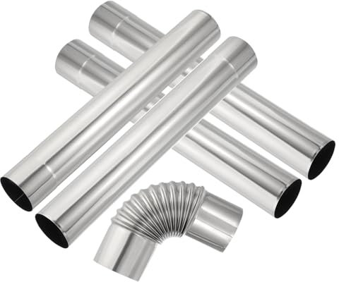PATIKIL 90 Degree Elbow Pipe and 4Pcs Straight Stove Pipe, 2.36 Inch Stainless Steel Chimney Flue for Camping Tent Wood Stove Accessories Vent Exhaust