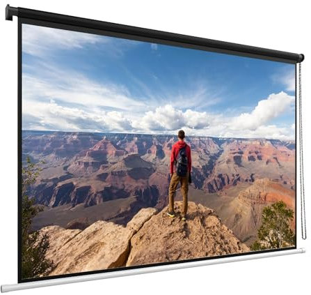 XOBRJQZ Manual Pull Down Projector Screen, 4K HD Screen 16:9 Format, Projection Screen for Home Theater Movie Office Game(100 inch)