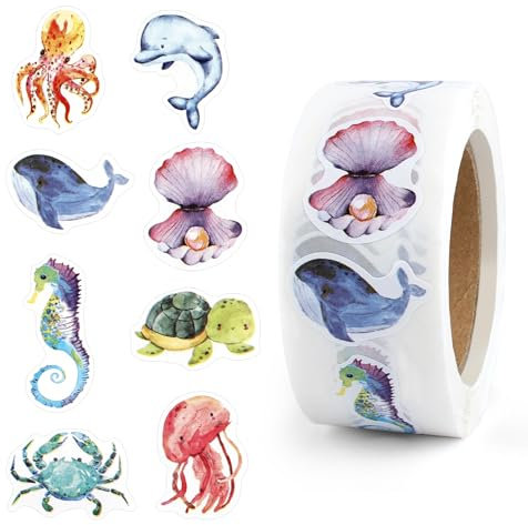 500 Stück Runde Tier Aufkleber, Meerestiere Stickers Rolle, 8 Muster Reward Sticker Tiere, Selbstklebend Aufkleber Kinder für Scrapbooking DIY Crafts Journal School Home