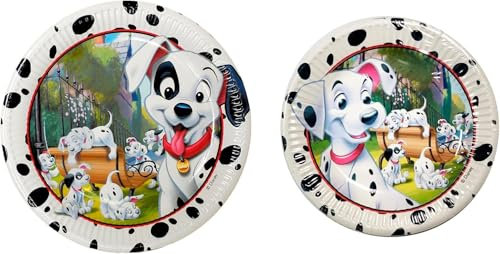 Disney Lot de 16 Assiettes Jetables en Papier la charge des 101 Dalmatiens (8 de 20 cm + 8 de 23 cm) pour fête d'anniversaire