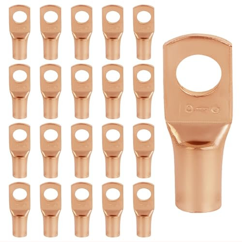 20 Stück Kabelschuhe – 10mm² Ringkabelschuhe M6 aus Verdicktem Kupfer, Unisolierte SC Crimp-Anschlüsse, Für Elektroinstallation, Industrie und Autoreparatur(Golden, SC10-6)