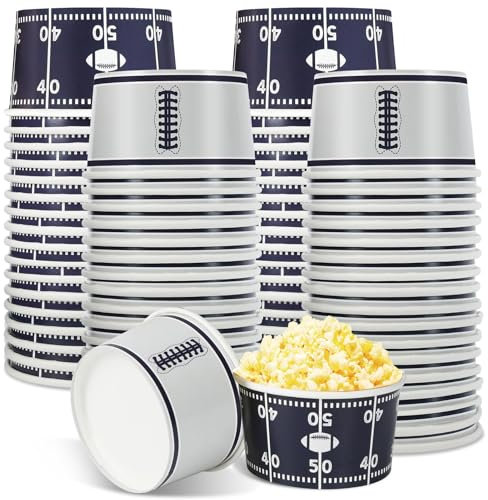 Qyeahkj 50 Stück Cowboys Fußball Snackschalen Partyzubehör Dekorationen American Football Feld und Rugby Servierschale 266 ml Papier Blau Silber Einweg-Fußballbecher für Jungen Team Sport Fan