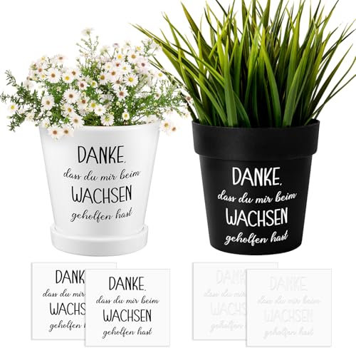 Faccito 4 Aufkleber für den Blumentopf Dankeschön Aufkleber Danke, dass du mir beim Wachsen geholfen hast Erzieher Geschenk Kindergarten Dankeschön Geschenk für Lehrer (Schlichter Stil)
