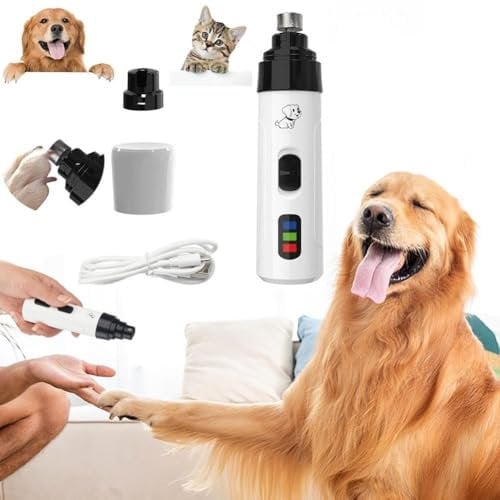 Silent Groom Pro Nail Grinder, Cat Dog Nail Grinder Set, Silent Dog Grooming Nail Grinder, Rechargeable Dog Nail Clippers Grooming and Smoothing Tool for Pet Dog Puppy (Set A)