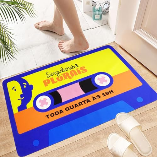KRIPINC Kassettenband 3D Teppich, Teppich Vintage Musikalisches, Saugfähige und rutschfeste Kieselgur Badematte, Badvorleger Waschbar, Fußmatte 90x60 für Wohnzimmer Schlafzimmer Kinderzimmer (Stil A)