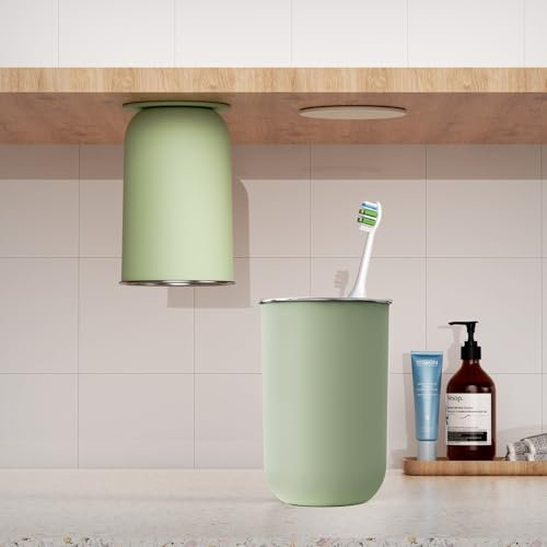 MENGCOOL 350ml Zahnputzbecher, Magnetischer Mundspülbecher, Zahnputzbecher aus Edelstahl 304, Schlichter Stil, Multifunktional (Grün)