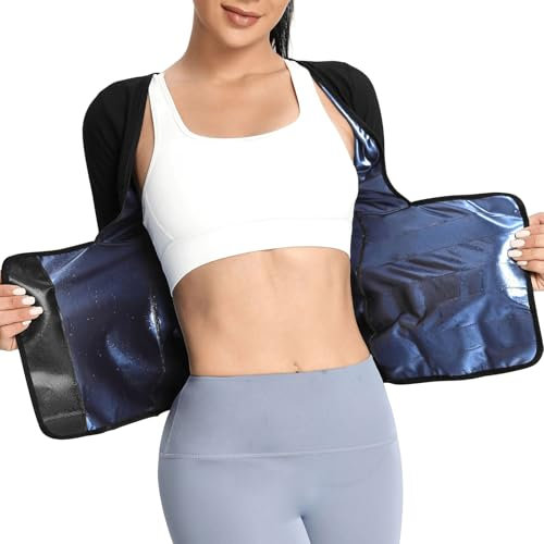 Risipu Tuta da sauna da donna, con chiusura in velcro, per allenamento dimagrante, perdita di peso, allenamento, fitness, maniche corte, Nero , S