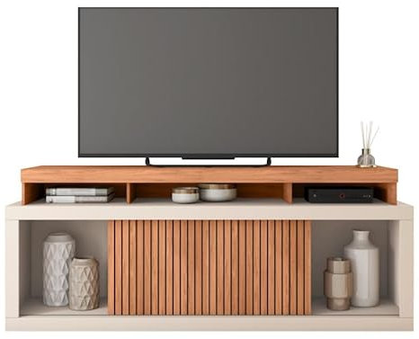 ACTUAL DIFFUSION Meuble TV 70 Pouces Chêne et Blanc 2 Portes Coulis. L. 180 H 74 P 39.5 cm