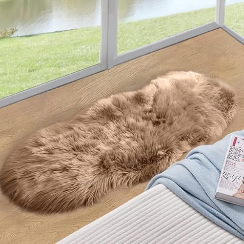 ORINOVA Kunstfell Teppich Fellteppich Beige Flauschig 60x120 cm Kuschelteppich Schlafzimmer Bettvorleger Weich Waschbar Wohnzimmer Fellform