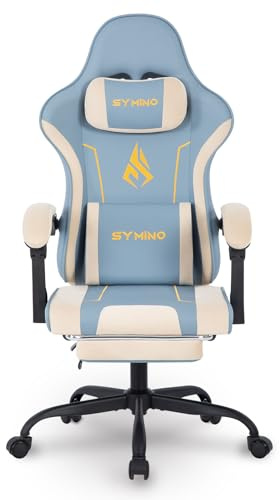 Symino Ergonomic Gaming Chair with Latex Cushion, Enhanced Headrest & Lumbar Support, Adjustable Swivel Office Chair, 150kg Load Capacity, PU Leather