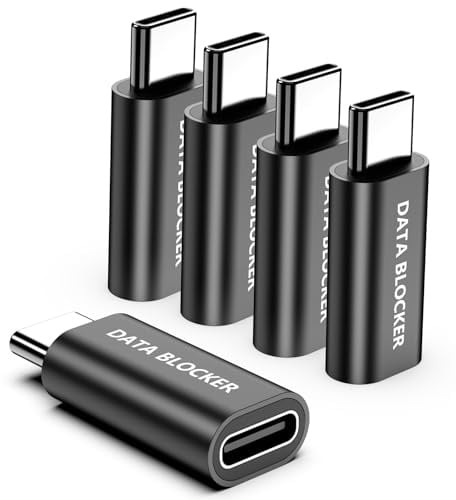 5 Pack USB Data Blocker Adapter, USBC Data Blocker for iPhone 15 16 17 and for Android Phone or for ipad, USB-C to USB-C Data Blocker Adapter Only for Charge, Protect Against Juice Jacking ( Black )