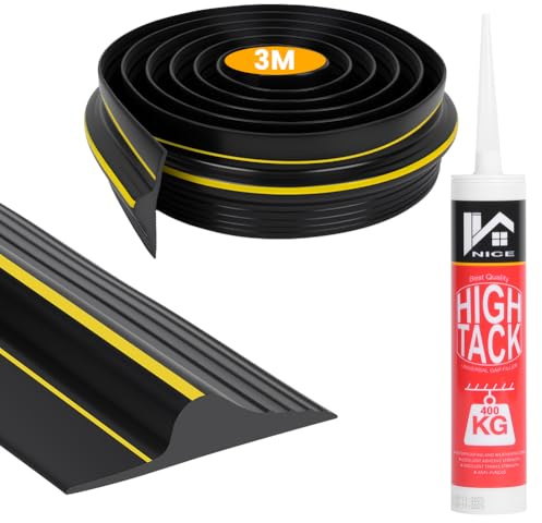 NUTKIT Garagentordichtung 3M 14mm, Garagentor Schwellendichtung mit Kleber | mit 400ml Kleber, Universeller Gummi Garagentor Dichtung, Bodenpuffer-Bodenabdichtung Wetterfest für Saubere＆Trockene Garagen