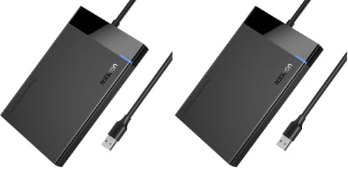 UGREEN Festplattengehäuse 2,5 Zoll USB 3.0 Externes Gehäuse UASP , Festplatte Gehäuse für 2 5 Zoll SATA SSD und HDD in Höhe 9.5mm 7mm USB Case mit USB 3.0 Kabel, werkzeugfreie Montage (Packung mit 2)