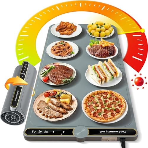 Large Food Warming Mat 15x31.6 Inch, Electric Plate Warmer with 9 Temperature Settings & Timer - Silicone Food Heating Mat for Table Parties Buffets, Electric Warming Tray