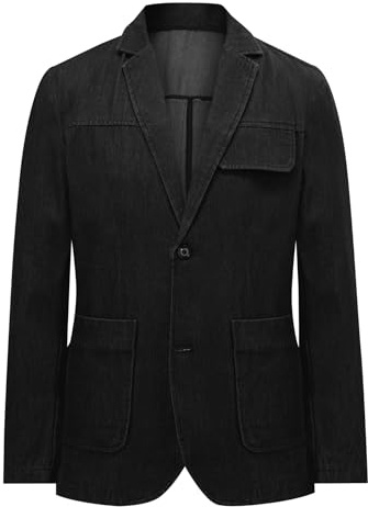 YFFUSHI Blazer Uomo in Jeans Denim Giacca da Completo in Cotone Regular Fit Casual Chic Cowboy Jacket, Nero, XXL